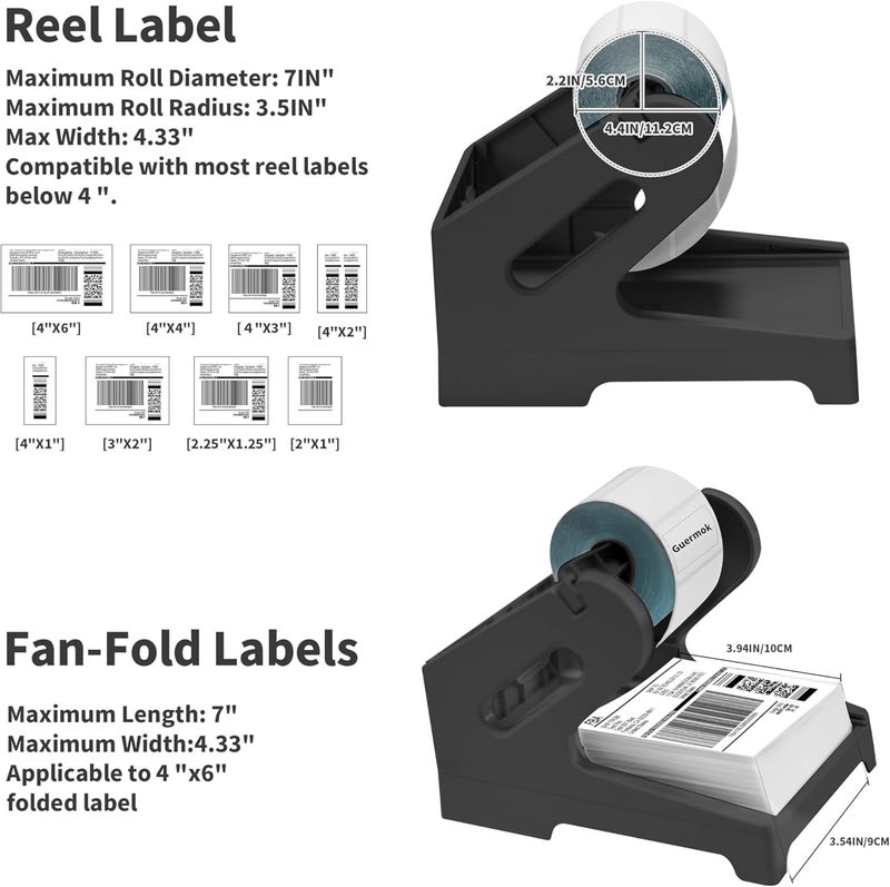 Guermok Thermal Shipping Label Holder for Rolls & Fan-Fold, Fragile Stickers for Shipping, Label Stand Desktop Printer Holder-Home Office Accessory-Sticker Dispenser for Holographic (Black) - Image 3